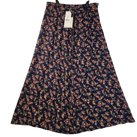 Susan Bristol Size 10 Floral Navy A-Line Maxi Skirt Romantic Vintage Inspired - Picture 1 of 8